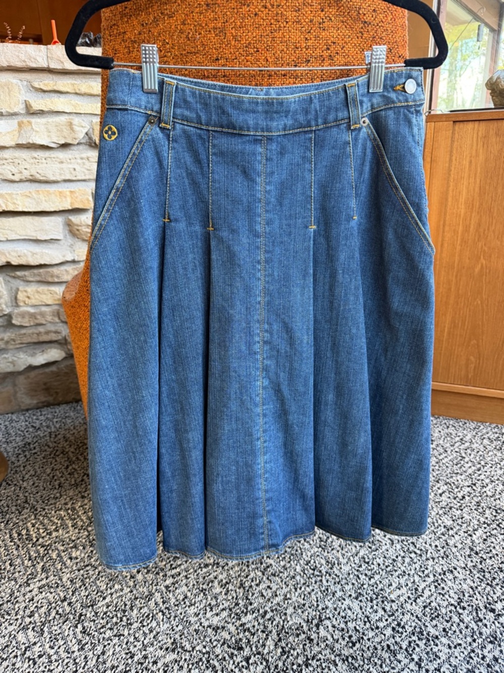 Louis Vuitton Paris Blue Denim Skirt Pleated Jeans Heritage Midi Italy